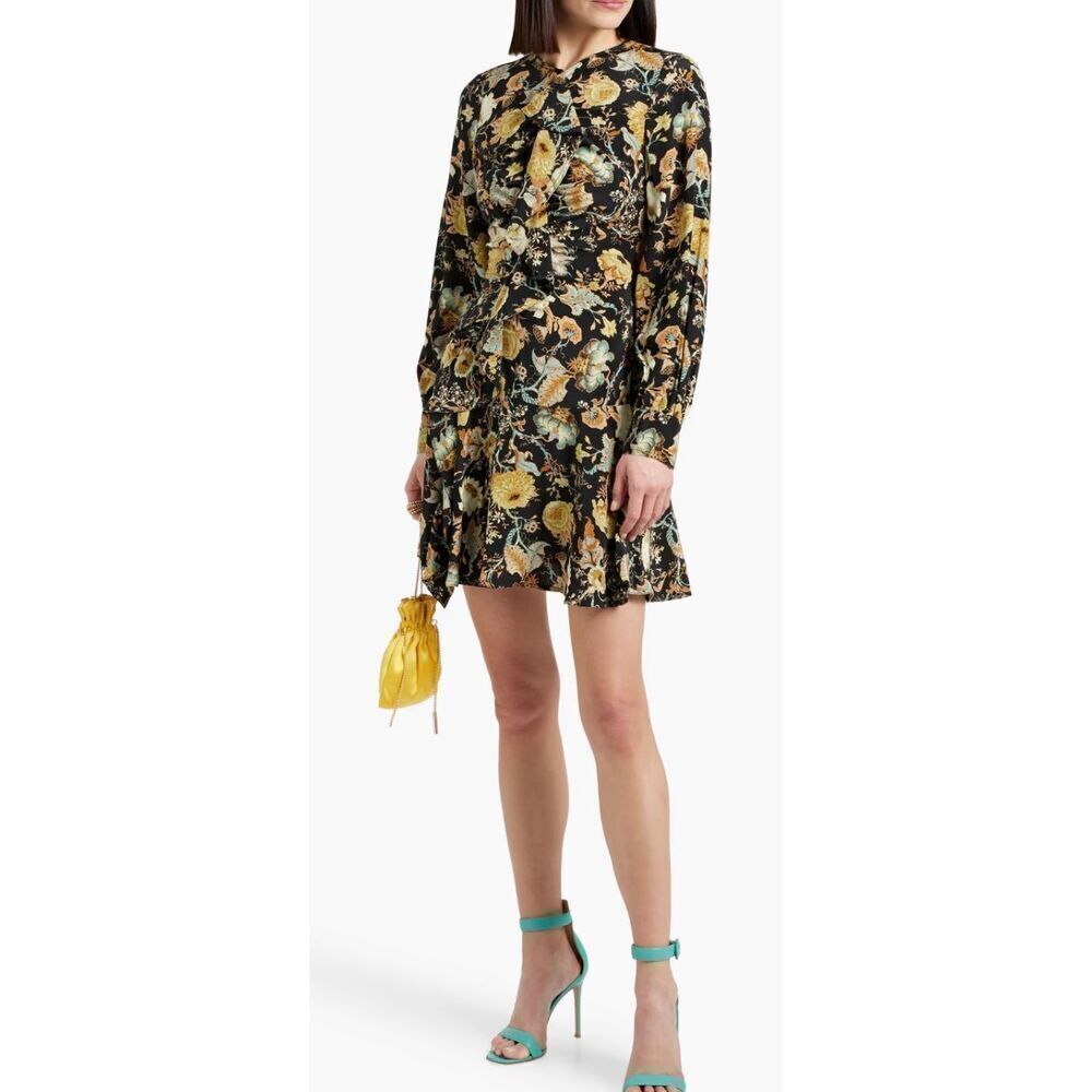 ULLA JOHNSON Salima Ruffled Floral-Print Silk-Crepe Mini Dress NWT Size 0 - Picture 2 of 6